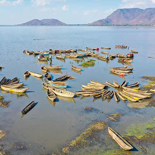 Lake Chirwa in the Southern Region, wetland with fishing boats